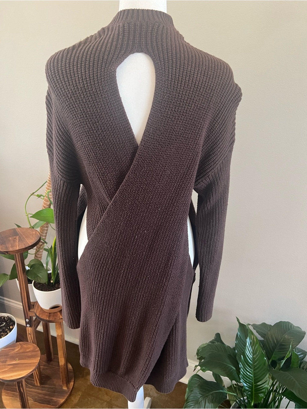 hinge Dark Brown Open-Front Knit Cardigan